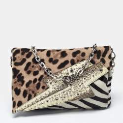 Pre Owned Jimmy Choo Animal Print Calf Hair and Python Embellished Shoulder Bag