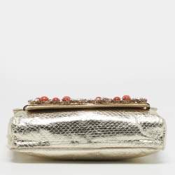 مملوكة مسبقًا Jimmy Choo Crystal Embellished Gold Python Chain Flap Clutch