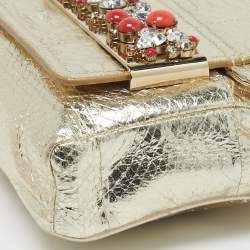 مملوكة مسبقًا Jimmy Choo Crystal Embellished Gold Python Chain Flap Clutch