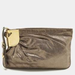 مملوكة مسبقًا Jimmy Choo Pleated Metallic Textured Suede Wristlet Pouch