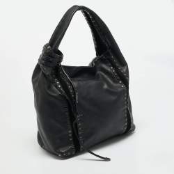 مملوكة مسبقًا Jimmy Choo Saba Studded Black Leather Hobo