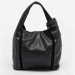 مملوكة مسبقًا Jimmy Choo Saba Studded Black Leather Hobo