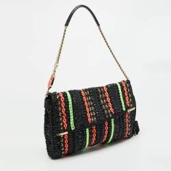 Pre Owned حقيبة كتف جيمي تشو سلسلة جلد أفعى وقش أسود