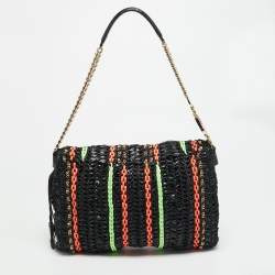 Pre Owned حقيبة كتف جيمي تشو سلسلة جلد أفعى وقش أسود