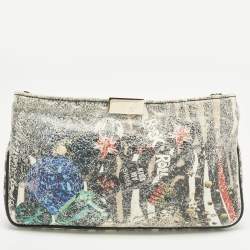 Pre Owned Jimmy Choo Zulu Multicolor Printed Coated Canvas Clutch