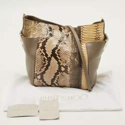 Pre Owned Jimmy Choo Side Pocket Beige/Cream Python and Leather Chain Shoulder Bag
