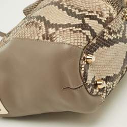 Pre Owned Jimmy Choo Side Pocket Beige/Cream Python and Leather Chain Shoulder Bag