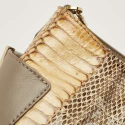 Pre Owned Jimmy Choo Side Pocket Beige/Cream Python and Leather Chain Shoulder Bag