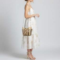 Pre Owned Jimmy Choo Side Pocket Beige/Cream Python and Leather Chain Shoulder Bag