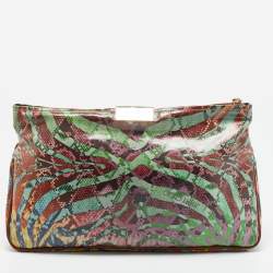 Pre Owned Jimmy Choo Multicolor Python Print Coated Canvas Zip Pouch