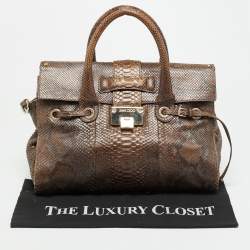 Pre Owned Jimmy Choo Rosalie Brown Glitter Python Satchel