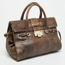 Pre Owned Jimmy Choo Rosalie Brown Glitter Python Satchel