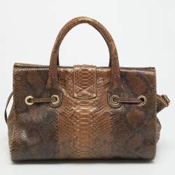 Pre Owned Jimmy Choo Rosalie Brown Glitter Python Satchel
