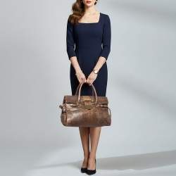 Pre Owned Jimmy Choo Rosalie Brown Glitter Python Satchel
