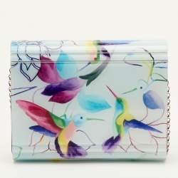 Pre Owned Jimmy Choo Candy White Hummingbird Acrylic and Leather Chain Clutch