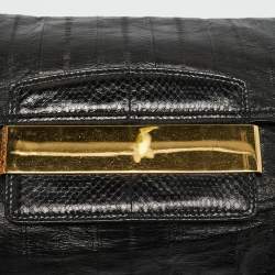 Pre Owned Jimmy Choo Carolina Black Eel Leather and Snakeskin Shoulder Bag