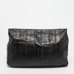 Pre Owned Jimmy Choo Carolina Black Eel Leather and Snakeskin Shoulder Bag