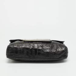 Pre Owned Jimmy Choo Carolina Black Eel Leather and Snakeskin Shoulder Bag