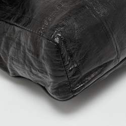 Pre Owned Jimmy Choo Carolina Black Eel Leather and Snakeskin Shoulder Bag