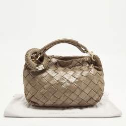 Pre Owned Jimmy Choo Sky Beige Shimmering Woven Suede Hobo