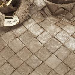 Pre Owned Jimmy Choo Sky Beige Shimmering Woven Suede Hobo