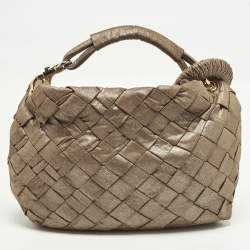 Pre Owned Jimmy Choo Sky Beige Shimmering Woven Suede Hobo