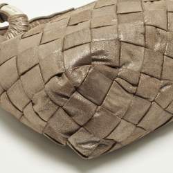 Pre Owned Jimmy Choo Sky Beige Shimmering Woven Suede Hobo