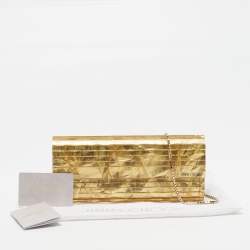 Pre Owned Jimmy Choo Sweetie Gold Fabric Acrylic Chain Clutch