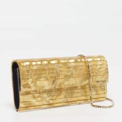 Pre Owned Jimmy Choo Sweetie Gold Fabric Acrylic Chain Clutch