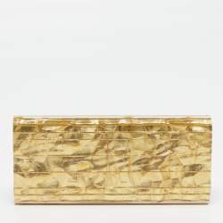 Pre Owned Jimmy Choo Sweetie Gold Fabric Acrylic Chain Clutch