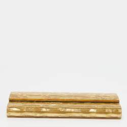 Pre Owned Jimmy Choo Sweetie Gold Fabric Acrylic Chain Clutch