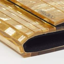 Pre Owned Jimmy Choo Sweetie Gold Fabric Acrylic Chain Clutch