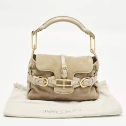 Pre Owned Jimmy Choo Tulita Beige Leather and Velvet Shoulder Bag