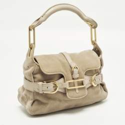 Pre Owned Jimmy Choo Tulita Beige Leather and Velvet Shoulder Bag