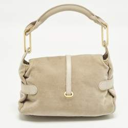 Pre Owned Jimmy Choo Tulita Beige Leather and Velvet Shoulder Bag