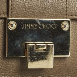 Pre Owned Jimmy Choo Rebel Dark Beige Leather Top Handle Bag