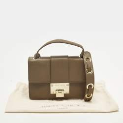 Pre Owned Jimmy Choo Rebel Dark Beige Leather Top Handle Bag