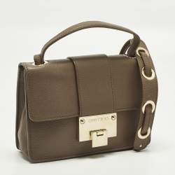 Pre Owned Jimmy Choo Rebel Dark Beige Leather Top Handle Bag