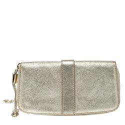 Pre Owned Jimmy Choo Gold Leather Zip Around Wallet