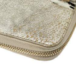 Pre Owned Jimmy Choo Gold Leather Zip Around Wallet