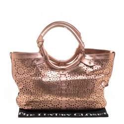 Jimmy Choo Metallic Rose Gold Leather Laser Cut Out Open Tote