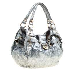 Jimmy Choo Silver Python Embossed Leather Riki Tote