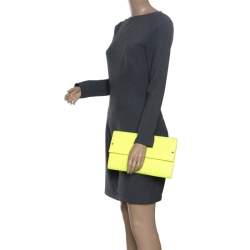 Pre Owned Jimmy Choo Fluorescent Green Leather Reese Wallet Clutch