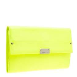 Pre Owned Jimmy Choo Fluorescent Green Leather Reese Wallet Clutch