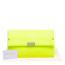 Pre Owned Jimmy Choo Fluorescent Green Leather Reese Wallet Clutch