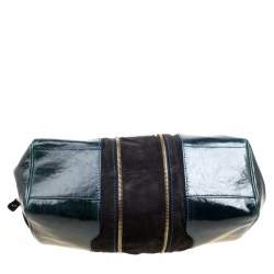 Pre Owned Jimmy Choo Sage Green/Black Patent Leather and Suede Marla Satchel