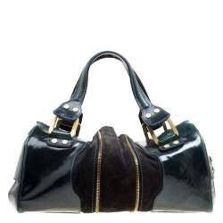 Pre Owned Jimmy Choo Sage Green/Black Patent Leather and Suede Marla Satchel