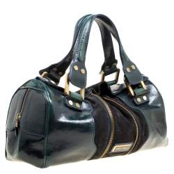 Pre Owned Jimmy Choo Sage Green/Black Patent Leather and Suede Marla Satchel
