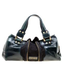 Pre Owned Jimmy Choo Sage Green/Black Patent Leather and Suede Marla Satchel