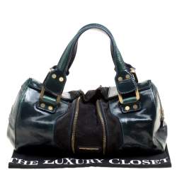 Pre Owned Jimmy Choo Sage Green/Black Patent Leather and Suede Marla Satchel